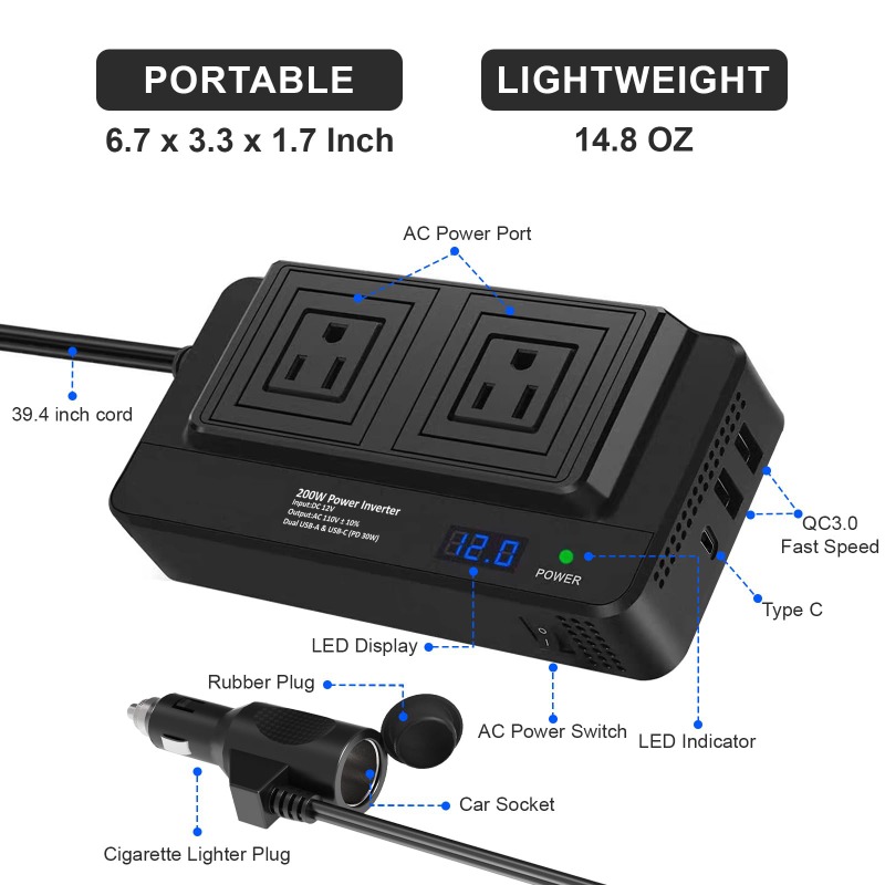 Outdoor Power Adapter Usb C - محول طاقة للسيارة بقوة 200 واط